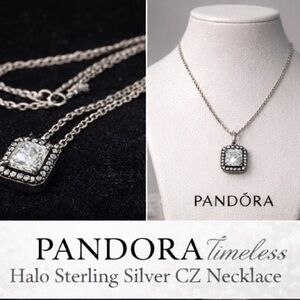 Authentic Pandora Halo Square CZ Necklace | Silver 925 ALE | Dainty Luxury